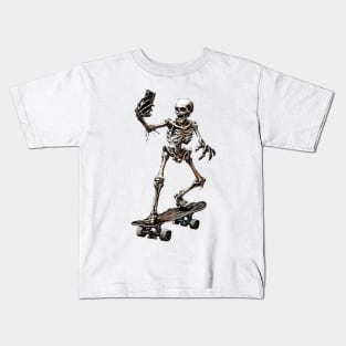 A skeleton rides a skateboard Kids T-Shirt